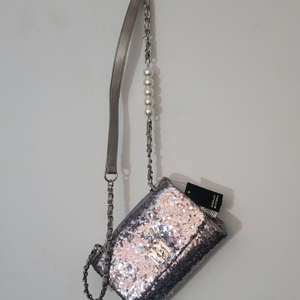 Badgley Mischka Silver Sequin Crossbody Bag NWT